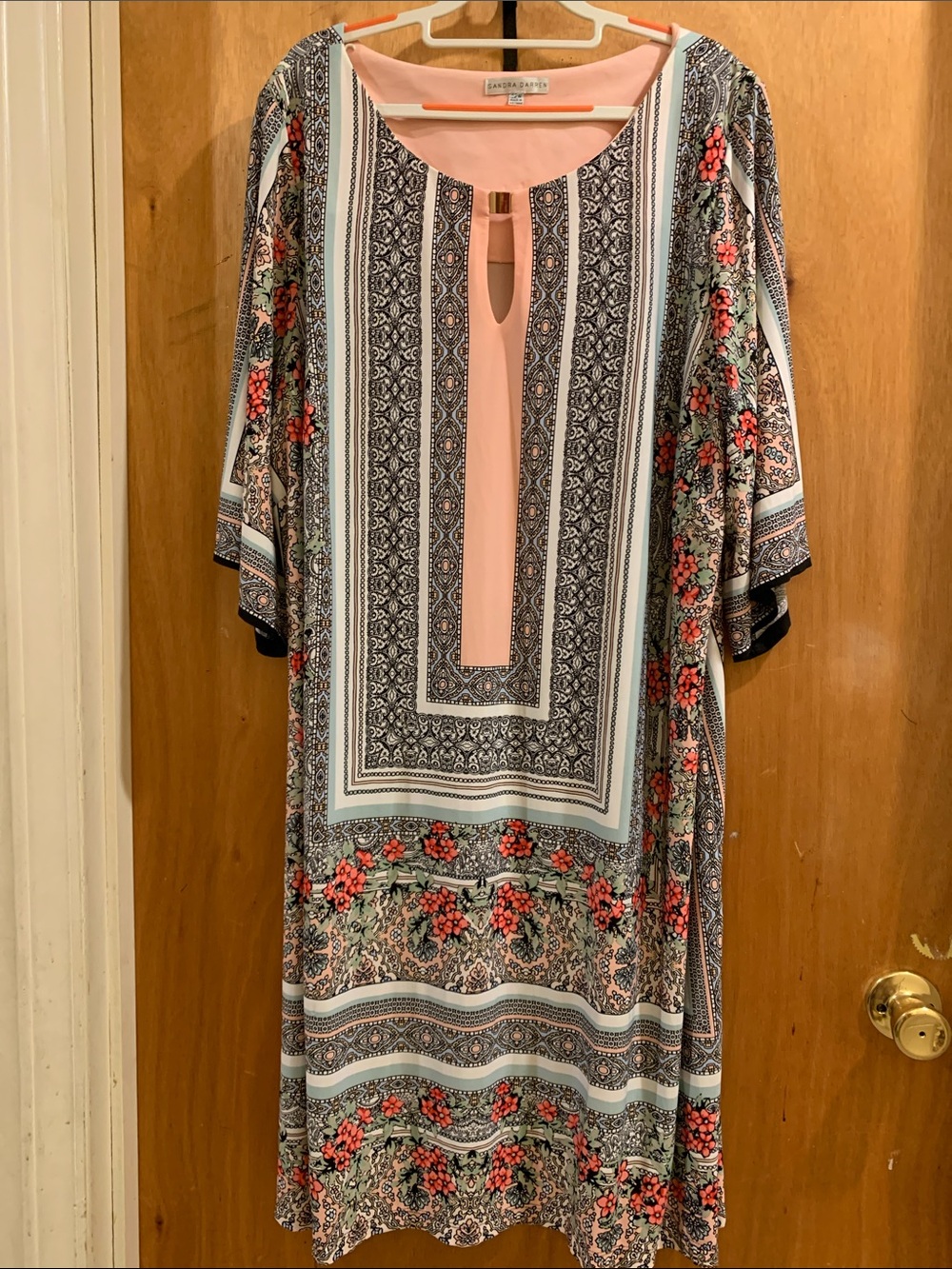 Sandra Darren Pink, Black & Coral Floral Midi Dress